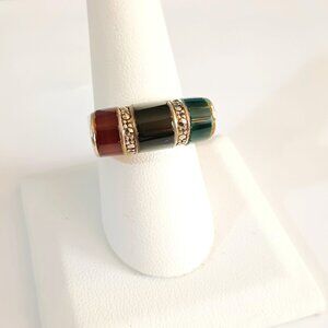 925 Multi Color Domed Ring 8.75" Men's Sterling Silver Inlaid Marcasite Jewelry